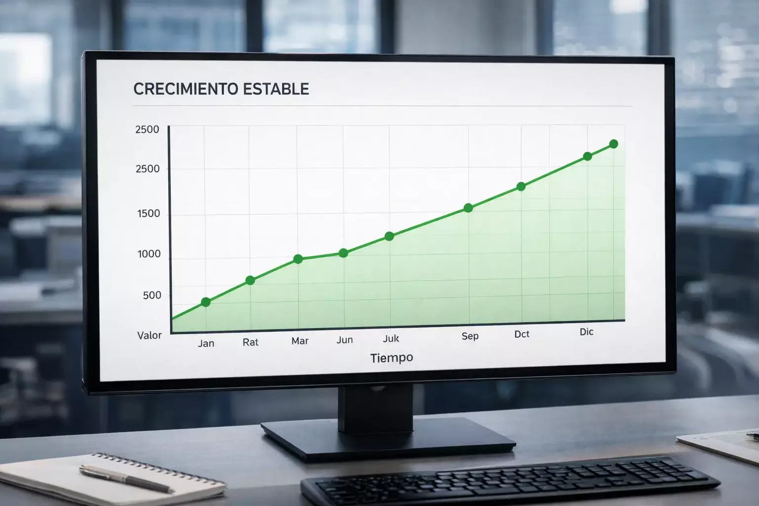 Gráfico de líneas mostrando evolución positiva de resultados