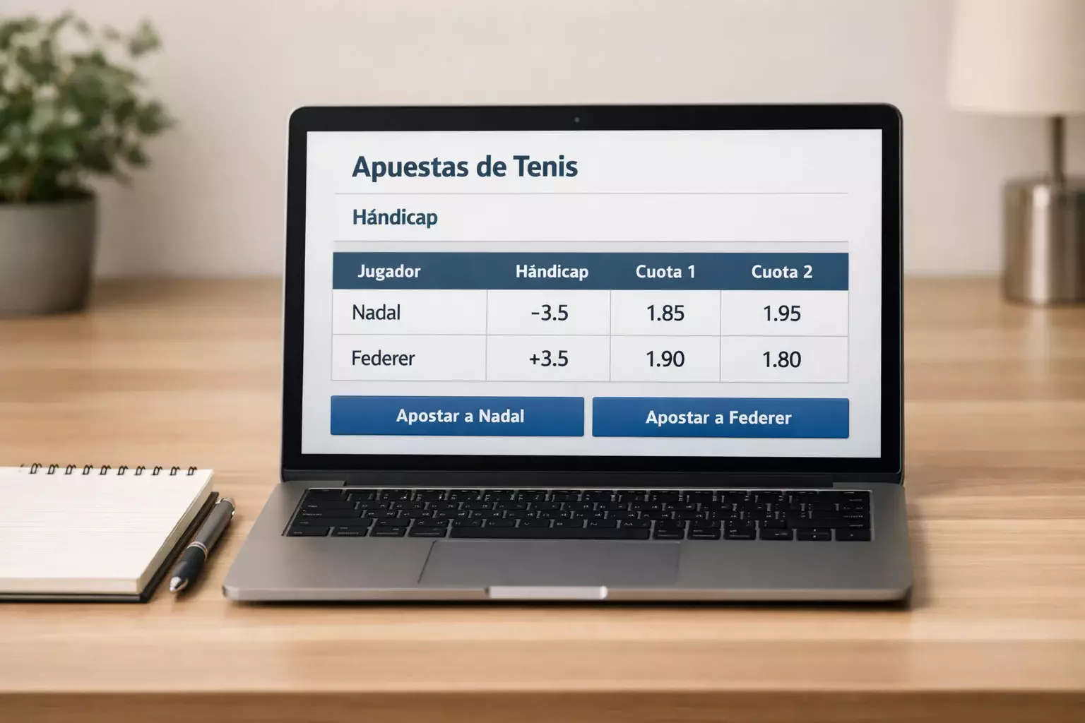 Pantalla con cuotas de apuestas deportivas mostrando opciones de hándicap